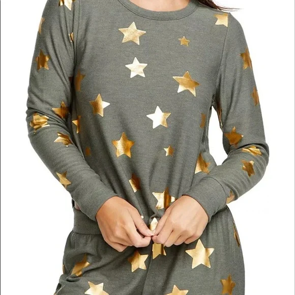 METALLIC STAR PRINT SWEATSHIRT IN SAFARI - Picture 4 of 8